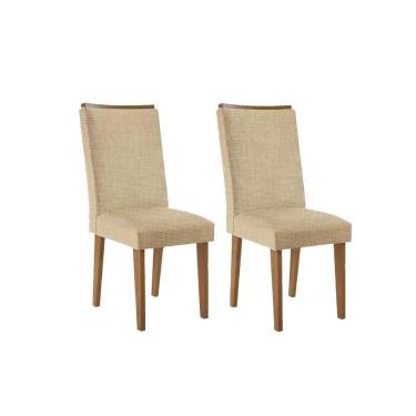 Imagem de Kit 2 Cadeiras De Cozinha Lunara Imbuia-linho Bege Turim - Rufato