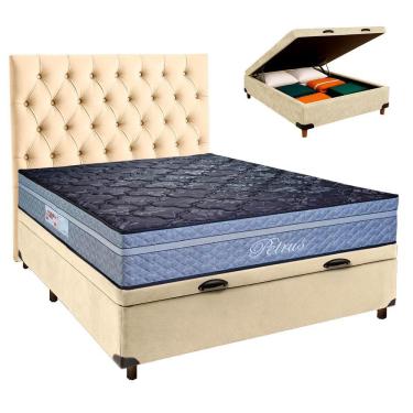 Imagem de Conjunto Cama Box Bau Perola Casal + Colchão Molas Ensacadas Petrus Paropas + Cabeceira