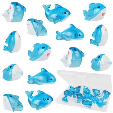 Imagem de UHOMENY Conjunto de 14 mini animais marinhos, 7 estilos, estatuetas de tubarão em miniatura de resina, ornamento de peixe do oceano, figuras de animais marinhos com caixa para aquário, casas de