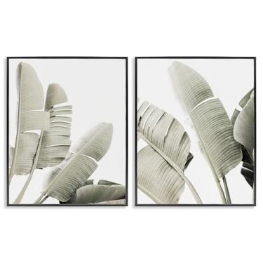 Imagem de Stupell Industries Conjunto de arte giclée emoldurado preto com folhas de bananeira verde muted 2 peças, design por Sisi e Seb, 14 x 11