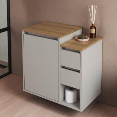 Imagem de Balcão Gabinete de Banheiro Suspenso 60 Bahamas com 1 Porta e 2 Gavetas Arenas