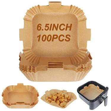 Imagem de BYKITCHEN Papel manteiga quadrado Air Fryer, conjunto de 100, forros quadrados de 20 cm, papel de filtro de fritadeira a ar, compatível com Corsori, Ninja, Chefman Airfryer e mais