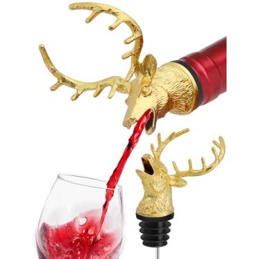 Imagem de Despejador de vinho Gold Deer Head, bico para garrafa de licor com rolha de borracha à prova de vazamento, ajuste universal para vinho, uísque, champanhe, azeite de oliva – Presente de bar sem
