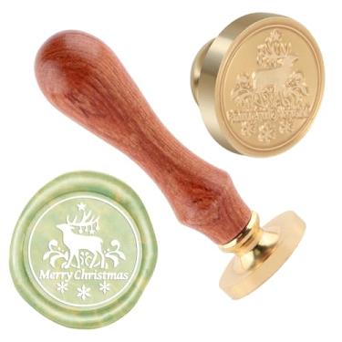 Imagem de Carimbo de lacre de cera de Natal carimbo de selagem de alce latão e uma alça de madeira carimbos cabeça para cartões de natal convites de festa carta envelope cartões de felicitações presentes