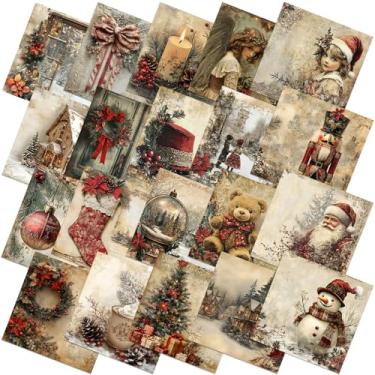 Imagem de HunnmingRe 20 peças 25 x 25 cm vintage vermelho Natal acolchoado tecido quadrado conjunto de boneco de neve pré-cortados tecido acolchoado Papai Noel quebra-nozes impresso patchwork suprimentos para o