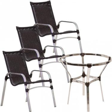 Imagem de 3 Cadeiras Emily E Mesa Sem Tampo Alumínio Trama  Tabaco