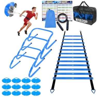 Imagem de Escada de agilidade, conjunto de equipamentos de treinamento de velocidade, escada de agilidade de 6 metros, 12 cones de futebol, 4 obstáculos, corda de pular, resistência à corrida, equipamento de