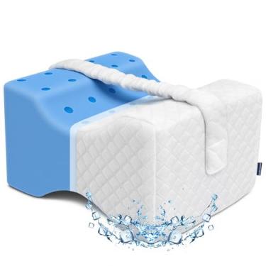Imagem de Almofada de joelho para pessoas que dormem de lado, dor no quadril, almofada de espuma viscoelástica de gel refrescante para dormir de lado com capa e alça de seda gelada, travesseiro de quadril para
