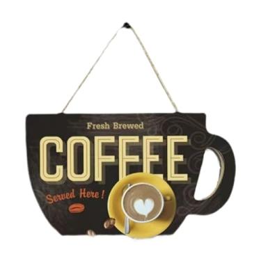 Imagem de predolo Placa de porta em formato de xícara de café, placa de parede de madeira, retrô 2D para decoração de cantinho do café, C
