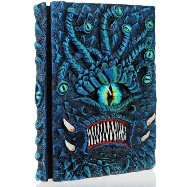 Imagem de Mazeran 3D Fantasy Cthulhu Hardcover Journal, Great Old One Cthulhu Mythos Vintage Handmade DND Resin Polystone Embossed B6 Blank Craft Writing Notepad, Legendary Decor Blue