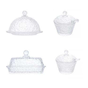 Imagem de Kit Queijeira + Manteigueira + Meleira + Açucareiro De Cristal Martelado Lyor