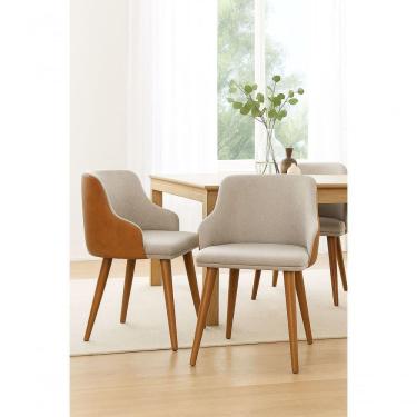 Imagem de Kit 2 Banqueta Million Tecido Linho C/ Couro Pés Em Madeira