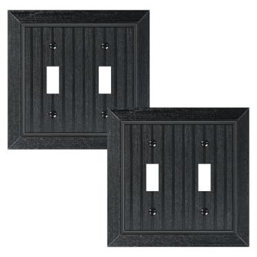 Imagem de Pacote com 2 placas clássicas para interruptores de luz com interruptor duplo, capas decorativas de policarbonato inquebrável, placa de parede preta fosca para 2 grupos