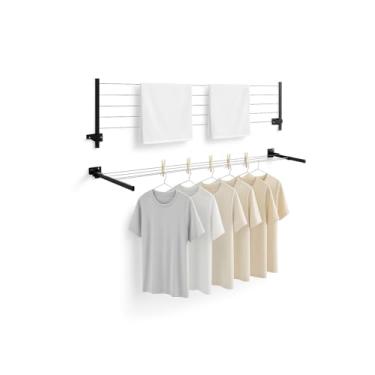 Imagem de Varal Retrátil Dobrável de Parede em Ferro Reforçado 5 Fios + Kit Instalação Completo | Cabo de Aço 20m | Varal Articulado Durável