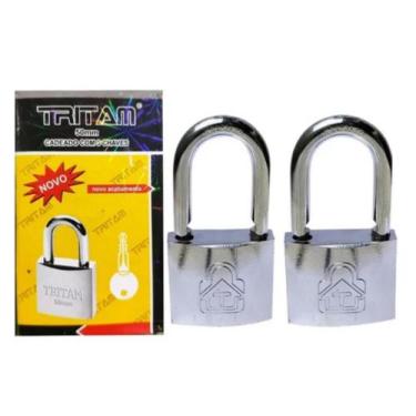 Imagem de Cadeado Prevenção E Proteção Patrimônio 50mm Com 3 Chaves Kit c/ 2 un 
