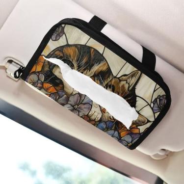 Imagem de SEHANY Porta-lenços de carro de gato fofo, caixa de lenços de papel de carro, suporte de guardanapo retangular dispensador de máscara de carro caixa de lenços de veículo para automóvel universal