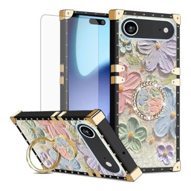 Imagem de Asuwish Capa de celular para iPhone 17 Air 6,6 polegadas capa magnética com protetor de tela de vidro temperado e pintura flor anel protetor à prova de choque suporte rígido i Phone17 i17 17Air