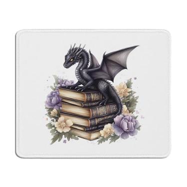 Imagem de TopXmai Mouse pad de dragão preto para mesa, dragão gótico de fantasia com livros, mouse pads para computadores, laptop, mesa, casa, escritório, dormitório, suprimentos, presentes para amantes de