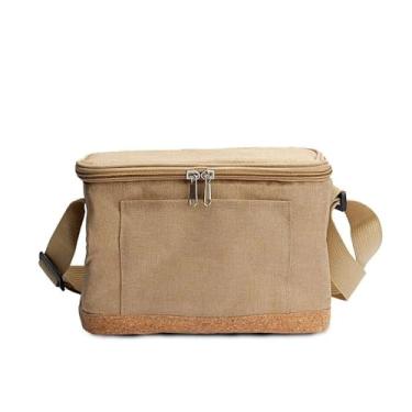 Imagem de Bolsa Térmica, Poliéster com Detalhes em Juta, 6,4L, Bege, Interior Soldado, Alça Regulável, 16,5 x 23 x 17 cm