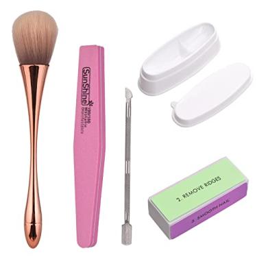 Imagem de Kit de Ferramentas Pó Imersão 5PCS com Prato Pincel Duster para Unhas Bloco Polimento 4 Lados Lixas - Cuticle Pusher Dec