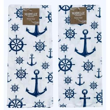Imagem de Conjunto de panos de prato de cozinha de verão: design de roda de capitães náuticos divertidos de âncora, conjunto de 2 (náutico)