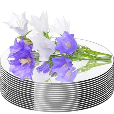 Imagem de Centros de mesa espelhados redondos para decoração de mesas, pacote com 15 peças centrais de acrílico para espelho, bandeja de espelho, placa de vela para mesa de casamento, decorações de Natal