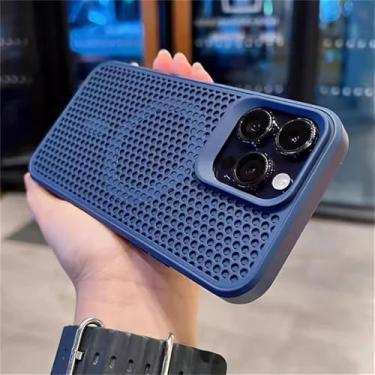 Imagem de Capa de telefone dissipadora de calor para iPhone 11 12 13 14 15 16 Pro Max Plus, capa traseira magnética à prova de choque, azul, para iPhone 16 Pro Max