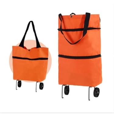 Imagem de Carrinho de Compras Dobrável com Rodas Multiuso Portátil até 30kg – Leve, Ecológico e Compacto(2,Orange Red)