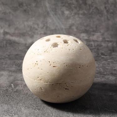 Imagem de Koville Queimador de incenso de travertino natural, suporte de incenso de pedra para cone/abeto bálsamo/palo santo/sálvia, queimador de incenso de mármore feito à mão para meditação, ioga, spa