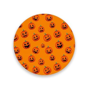 Imagem de JUZIHAI Conjunto de 4 porta-copos de abóbora com arco de Dia das Bruxas, 4, porta-copos redondos absorventes de pedra de cerâmica com base de cortiça, tapete de proteção de mesa para cozinha, bar