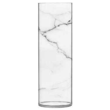 Imagem de JUZIHAI Vaso de textura de mármore branco para flores 9,9 cm x 30 cm de cilindro de plástico moderno para decoração de casa de centro de mesa de casamento
