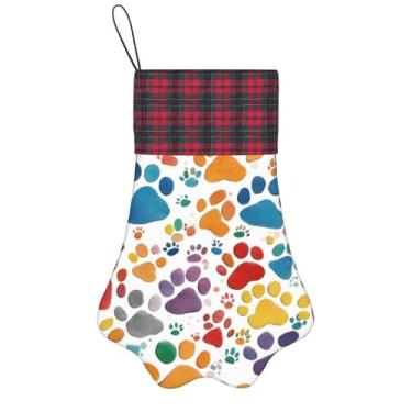 Imagem de SKKNT Impressão de pata 1 impressão de meias de Natal animais de estimação decoração de natal cães gatos árvore decoração doce presente conveniente