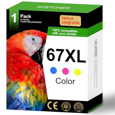 Imagem de ACETONER Cartucho de tinta colorida de substituição 67XL para HP 67XL 67 XL Ink Work for DeskJet 2700 2755 1255 4155 Envy 6055 6000 Pro 6455 6458 impressora (1 tricolor)