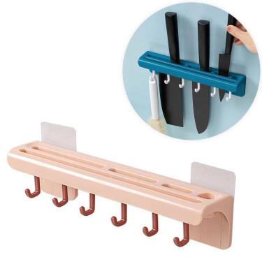 Imagem de Suporte De Cozinha Porta Talheres Facas Faqueiro 6 Ganchos Azul