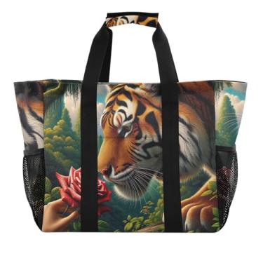 Imagem de ODAWA Bolsa masculina leve e resistente à água, bolsa de lona para férias, farejar animais rosa, Animal Sniffs the Rose, One Size