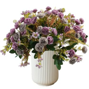 Imagem de Buquê de flores artificiais para vaso, 6 pacotes de flores de seda lilás sintética, decoração de hortênsia, arranjos de flores falsas, margarida, para mesa de casamento, casa, centro de mesa, vaso