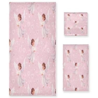 Imagem de Wassud Angels Valentines Conjunto de 3 toalhas de banho super macias e absorventes para banheiro, toalhas de banho de secagem rápida, toalha de banho para academia, spa, hotel