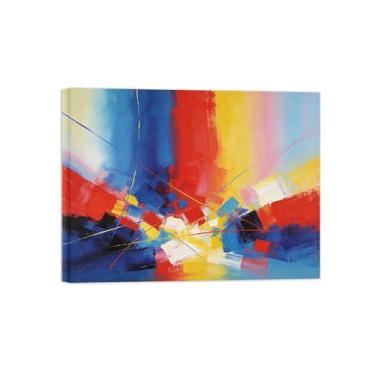 Imagem de Impressões abstratas em tela-Quadro texturizado para parede-Azul vermelho e amarelo 3-Pintura moderna para sala de estar 80x105cm Tela Embrulhada