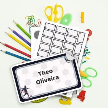 Imagem de Kit Etiquetas Escolares Infantis Esporte 01 Futebol com nome personalizado, ideal para material escolar, cadernos, livros, lancheira e garrafinha