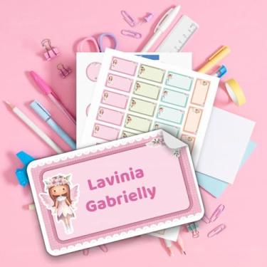 Imagem de Kit de Etiquetas Escolares Personalizadas Fadas 03, conjunto de adesivos com nome para material escolar, tema fadinhas delicadas para meninas
