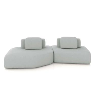 Imagem de Sofá Ilha Dakota 2 Módulos 310cm Encostos Almofadas Soltas Veludo Cinza Claro G33 - Gran Belo