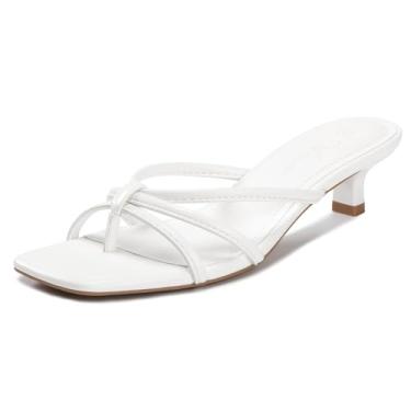 Imagem de Athlefit Sandália feminina de salto baixo com tiras de salto baixo, bico quadrado, salto baixo, Branco, 35