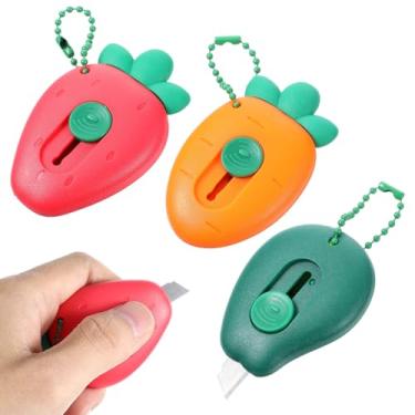 Imagem de ElevateTech Mini cortador de caixa retrátil de 3 peças, abridor de cartas, portátil, com cordão, chaveiro, abridores de envelopes, pequenos artesanatos DIY para pacotes de papel, rosa, verde, laranja