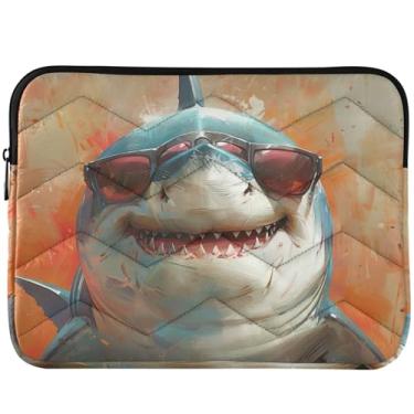 Imagem de Capa para notebook divertida com desenho animado tubarão fofo capa para notebook colorida acolchoada universal 14 capa para laptop 13