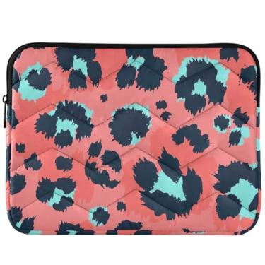 Imagem de Capa para notebook com design leopardo rosa e bufante, capa acolchoada para laptop universal de 13 polegadas para computador de 14 polegadas