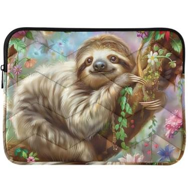 Imagem de Capa acolchoada para laptop com estampa floral de preguiça personalizada para MacBook Air de 13 polegadas, bolsas e capas para notebook, universal, 13-14 polegadas