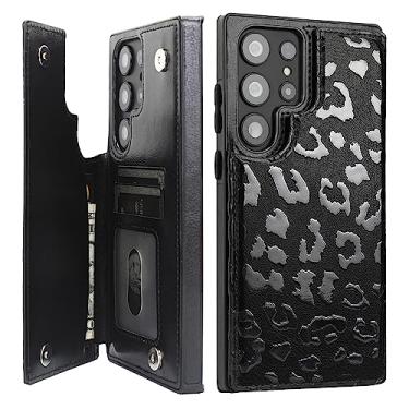 Imagem de uCOLOR Capa carteira para Samsung Galaxy S25 Ultra com suporte para cartão, capa carteira de couro flip folio capa protetora (leopardo preto)