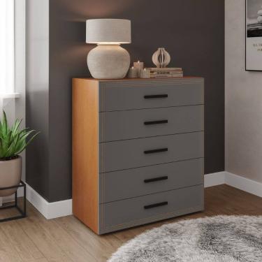 Imagem de Cômoda Valência 5 Gavetas Freijó Cinza Politorno Móveis