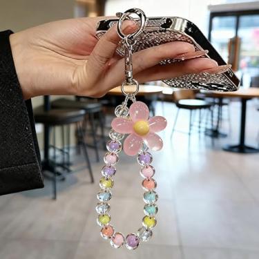 Imagem de Macaron Alça de pulso colorida com contas para celular para iPhone, uso diário, compras, viagens, rosa, tamanho �nico