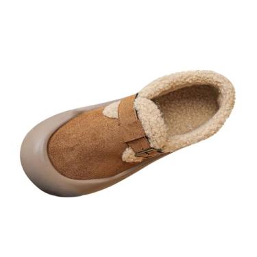 Imagem de Botas femininas modernas casuais de inverno com forro quente de veludo design grosso para uso ao ar livre, Marrom, 35